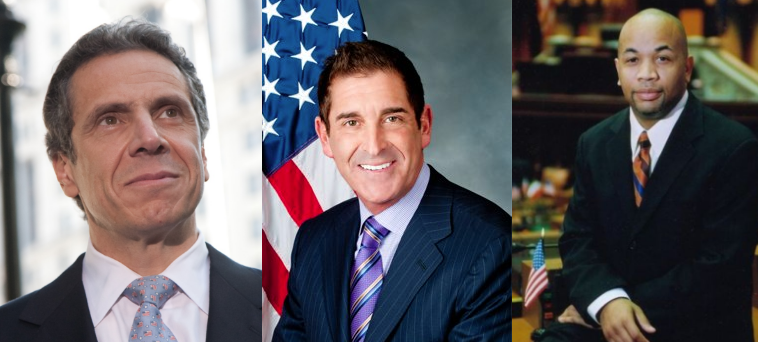 Andrew Cuomo, Independent Democratic Conference leader Jeff Klein, and Assembly Speaker Carl Heastie