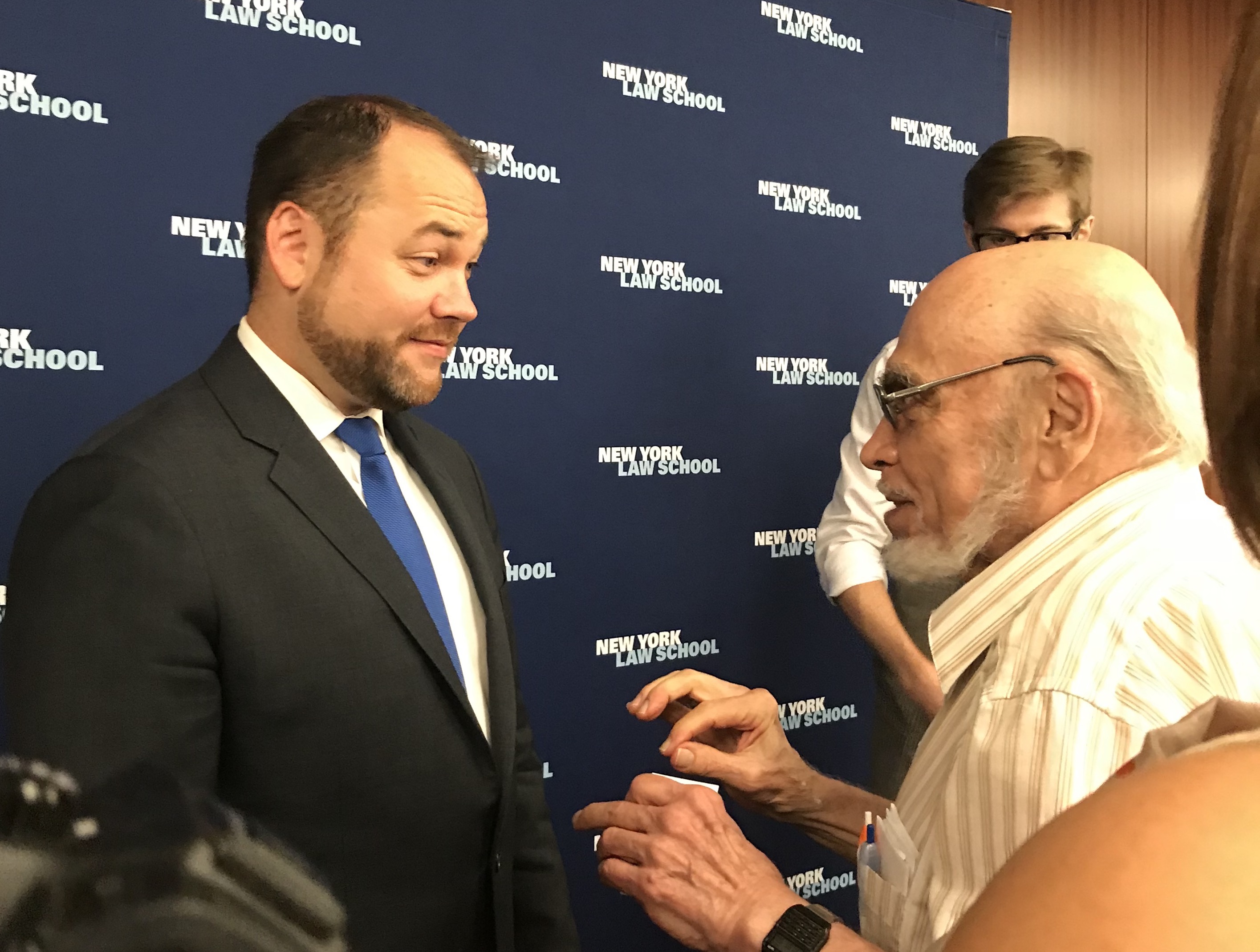 Johnson certainly heard an earful from many New York Law breakfast attendees. Photo: Gersh Kuntzman