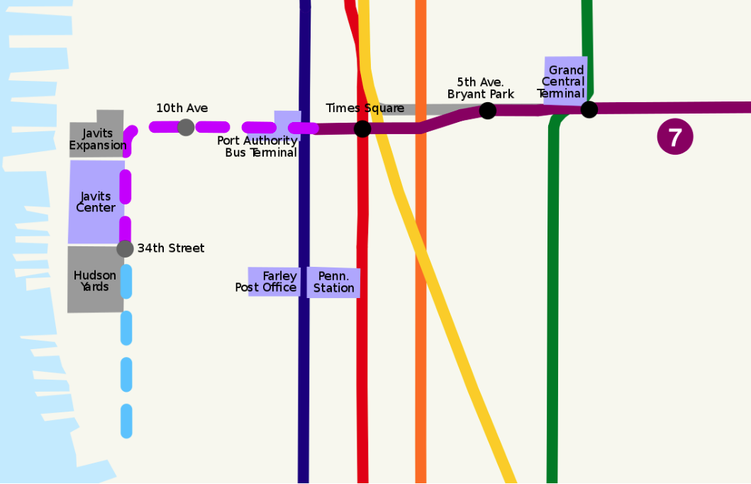 A map shows the No. 7 line's extension westward. Image: Wikimedia Commons